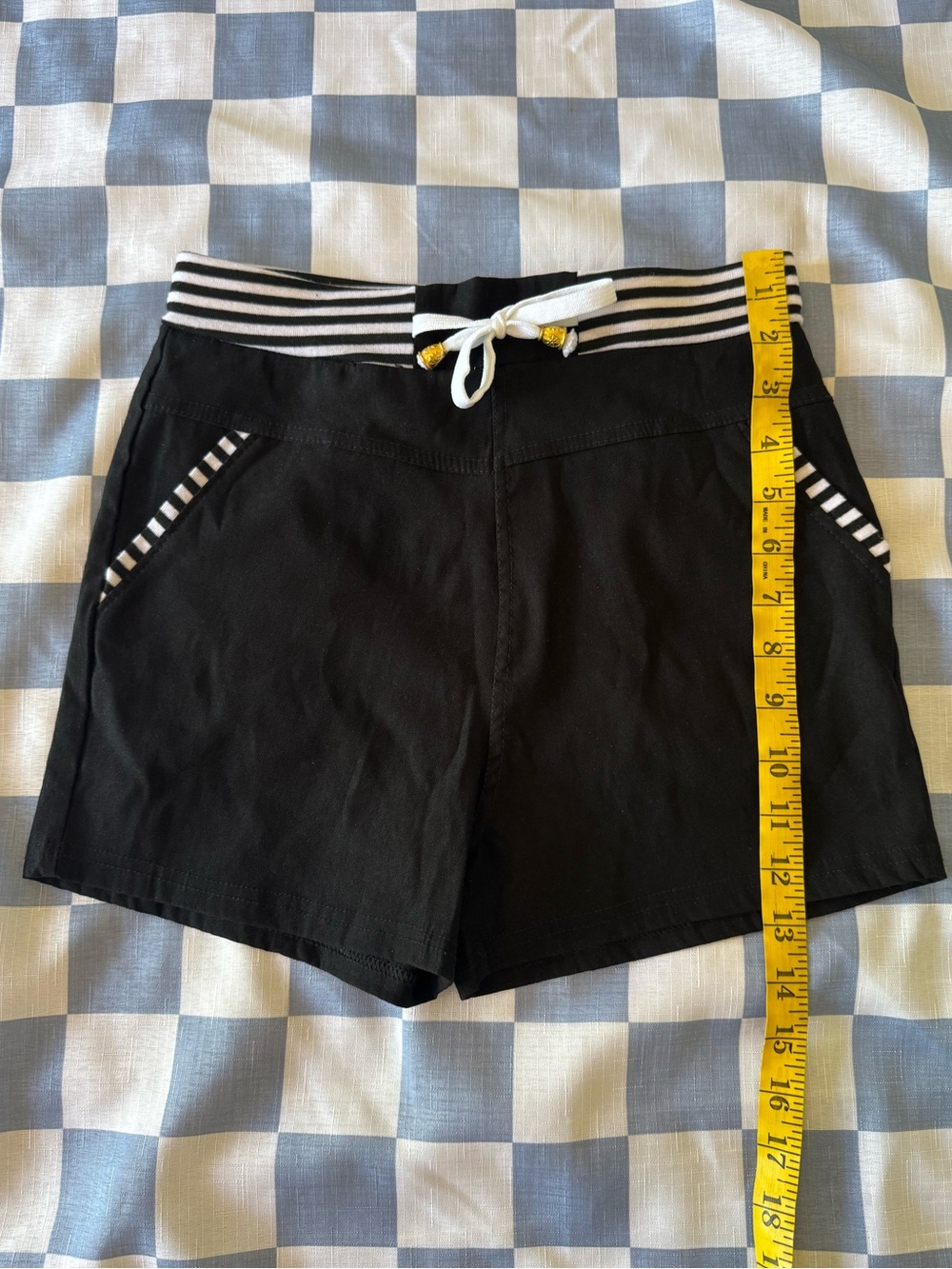 Black Drawstring Shorts with Striped Trim
